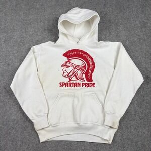 Tultex Hoodie Mens Small White Vintage 90s Spartan Pride Graphic Made in USA Y2K